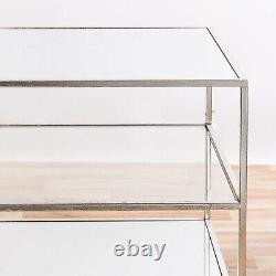 Vintage Silver Gilt Side Table Three Shelves Glass & Mirrored Shelf Metal Framed