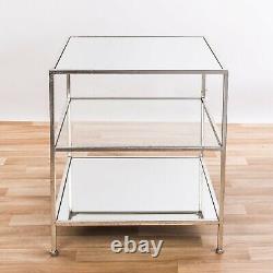 Vintage Silver Gilt Side Table Three Shelves Glass & Mirrored Shelf Metal Framed