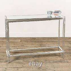 Vintage Silver Leaf Nest of Tables Set Metal Mirrored Console Side Table Nesting