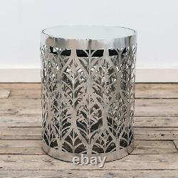 Vintage Silver Leaf Side Table Nest Pattern Metal Mirrored Lamp Tables Nesting