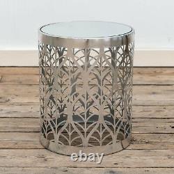 Vintage Silver Leaf Side Table Nest Pattern Metal Mirrored Lamp Tables Nesting