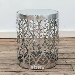Vintage Silver Leaf Side Table Nest Pattern Metal Mirrored Lamp Tables Nesting