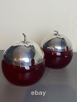 Vintage Silverplate On Brass Ruby Red Glass Apple Sugar Jelly Jam Jar Bowl Pot 2