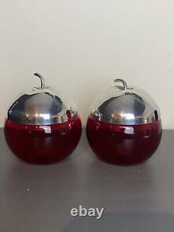 Vintage Silverplate On Brass Ruby Red Glass Apple Sugar Jelly Jam Jar Bowl Pot 2