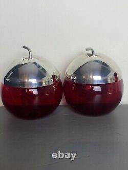 Vintage Silverplate On Brass Ruby Red Glass Apple Sugar Jelly Jam Jar Bowl Pot 2