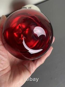 Vintage Silverplate On Brass Ruby Red Glass Apple Sugar Jelly Jam Jar Bowl Pot 2