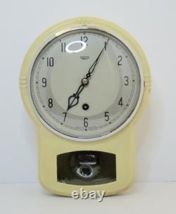 Vintage Smiths Enfield Cream 1950s 1960s Kitchen Wall Clock Enamel Metal MCM