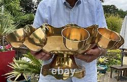 Vintage Solid BRASS PARTY PUNCH BOWL with 12 cups + Ladle BBQ Decor WEDDING 21