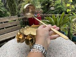 Vintage Solid BRASS PARTY PUNCH BOWL with 12 cups + Ladle BBQ Decor WEDDING 21