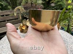 Vintage Solid BRASS PARTY PUNCH BOWL with 12 cups + Ladle BBQ Decor WEDDING 21