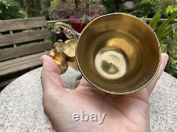 Vintage Solid BRASS PARTY PUNCH BOWL with 12 cups + Ladle BBQ Decor WEDDING 21