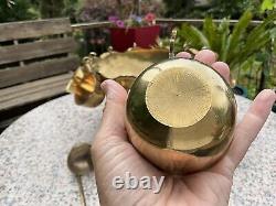 Vintage Solid BRASS PARTY PUNCH BOWL with 12 cups + Ladle BBQ Decor WEDDING 21