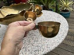 Vintage Solid BRASS PARTY PUNCH BOWL with 12 cups + Ladle BBQ Decor WEDDING 21