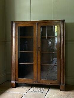 Vintage Solid Oak Wood & Ply Display China Bookcase Drinks Cabinet Cupboard