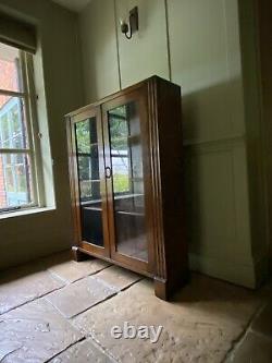 Vintage Solid Oak Wood & Ply Display China Bookcase Drinks Cabinet Cupboard