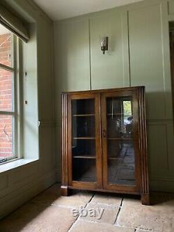 Vintage Solid Oak Wood & Ply Display China Bookcase Drinks Cabinet Cupboard