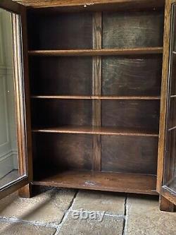 Vintage Solid Oak Wood & Ply Display China Bookcase Drinks Cabinet Cupboard