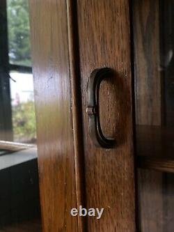 Vintage Solid Oak Wood & Ply Display China Bookcase Drinks Cabinet Cupboard