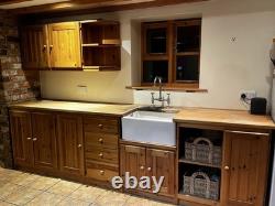 Vintage Solid Pine Kitchen Units, Cupboard And Beech Worktop