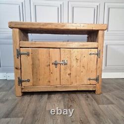 Vintage Solid Reclaimed Rustic Pine TV Unit Stand Cabinet With Shelf Cupboard