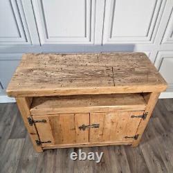 Vintage Solid Reclaimed Rustic Pine TV Unit Stand Cabinet With Shelf Cupboard