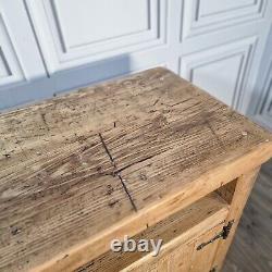 Vintage Solid Reclaimed Rustic Pine TV Unit Stand Cabinet With Shelf Cupboard