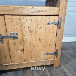 Vintage Solid Reclaimed Rustic Pine TV Unit Stand Cabinet With Shelf Cupboard