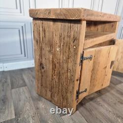 Vintage Solid Reclaimed Rustic Pine TV Unit Stand Cabinet With Shelf Cupboard