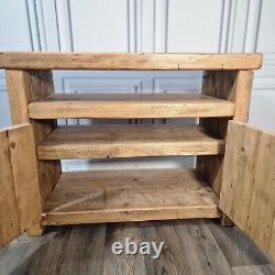 Vintage Solid Reclaimed Rustic Pine TV Unit Stand Cabinet With Shelf Cupboard