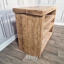 Vintage Solid Reclaimed Rustic Pine TV Unit Stand Cabinet With Shelf Cupboard