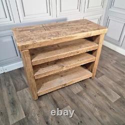 Vintage Solid Reclaimed Rustic Pine TV Unit Stand Cabinet With Shelf Cupboard