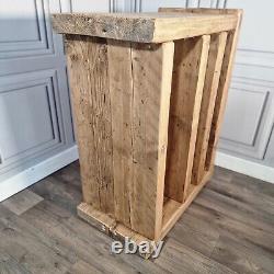 Vintage Solid Reclaimed Rustic Pine TV Unit Stand Cabinet With Shelf Cupboard