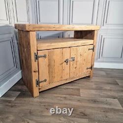 Vintage Solid Reclaimed Rustic Pine TV Unit Stand Cabinet With Shelf Cupboard