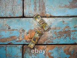 Vintage Solid Wood Blue and Yellow Painted Kitchen Housekeepers Cupboard Cabinet