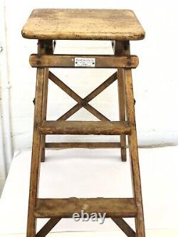 Vintage Solid Wood Folding Step Stool Kitchen Library Plant Stand 24 Tall