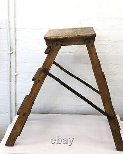 Vintage Solid Wood Folding Step Stool Kitchen Library Plant Stand 24 Tall