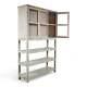 Vintage Solid Wood Light Cream Painted Glass Front Kitchen Housekeepers Cupboard