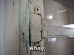 Vintage Solid Wood Light Cream Painted Glass Front Kitchen Housekeepers Cupboard