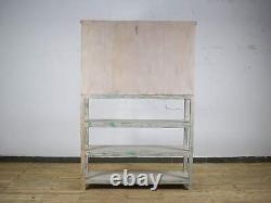Vintage Solid Wood Light Cream Painted Glass Front Kitchen Housekeepers Cupboard