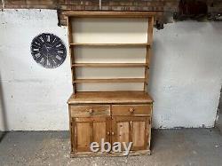 Vintage Solid Wooden Pine Kitchen Welsh Dresser with Cabinet Bottom