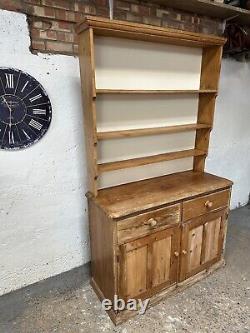 Vintage Solid Wooden Pine Kitchen Welsh Dresser with Cabinet Bottom