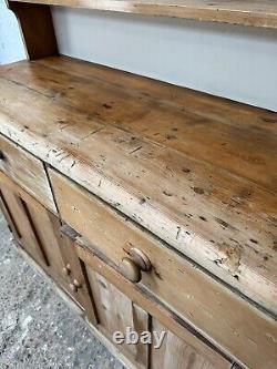 Vintage Solid Wooden Pine Kitchen Welsh Dresser with Cabinet Bottom