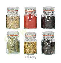 Vintage Spice Jars Set 6 Glass Storage Container Pot Herbs Spices Jam Kitchen