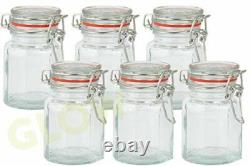 Vintage Spice Jars Set 6 Glass Storage Container Pot Herbs Spices Jam Kitchen