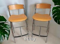 Vintage Stools Beech Chrome Mid Century Kitchen Bar Stools Retro Italian Design