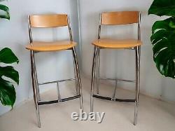 Vintage Stools Beech Chrome Mid Century Kitchen Bar Stools Retro Italian Design