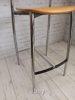 Vintage Stools Beech Chrome Mid Century Kitchen Bar Stools Retro Italian Design