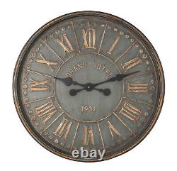 Vintage Style Grand Hotel Round Metal Iron Clock Glass Green Bronze 60cm
