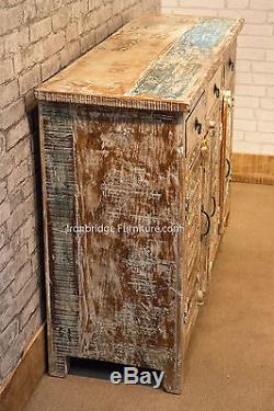 Vintage Style Painted 3 Door 3 Drawer Cabinet Solid Wood Furniture Sideboard -4