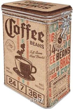 Vintage Style Retro Embossed Tin with Clip Close Lid Coffee Bean Sack Design